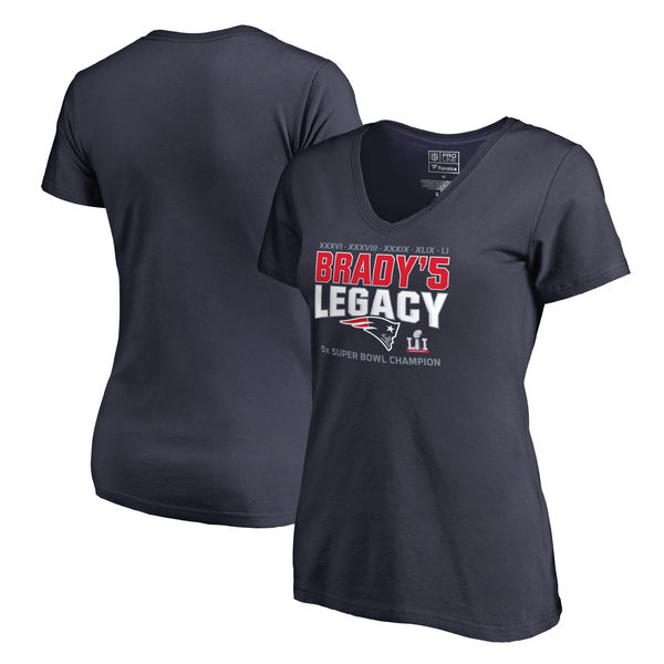 Tom Brady New England Patriots Pro Line by Fanatics Branded Women's 5-Time Super Bowl Champions Legacy V-Neck T-Shirt - Navy
